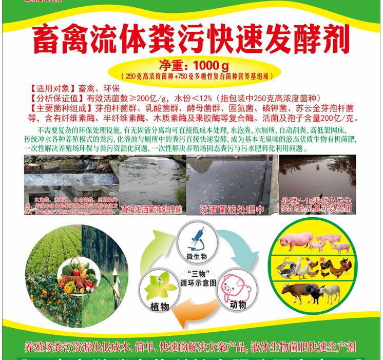 流體糞污快速發(fā)酵活菌劑——畜禽流體糞污快速發(fā)酵劑、高濃度廢水快速除臭發(fā)酵劑、廚余垃圾廢水除臭發(fā)酵劑、低成本解決養(yǎng)殖場(chǎng)與農(nóng)產(chǎn)品加工環(huán)保問(wèn)題的方案產(chǎn)品
